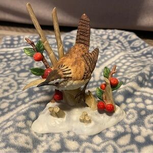 Charming Lenox Bird Figurine with Red Berries Marsh Wren.